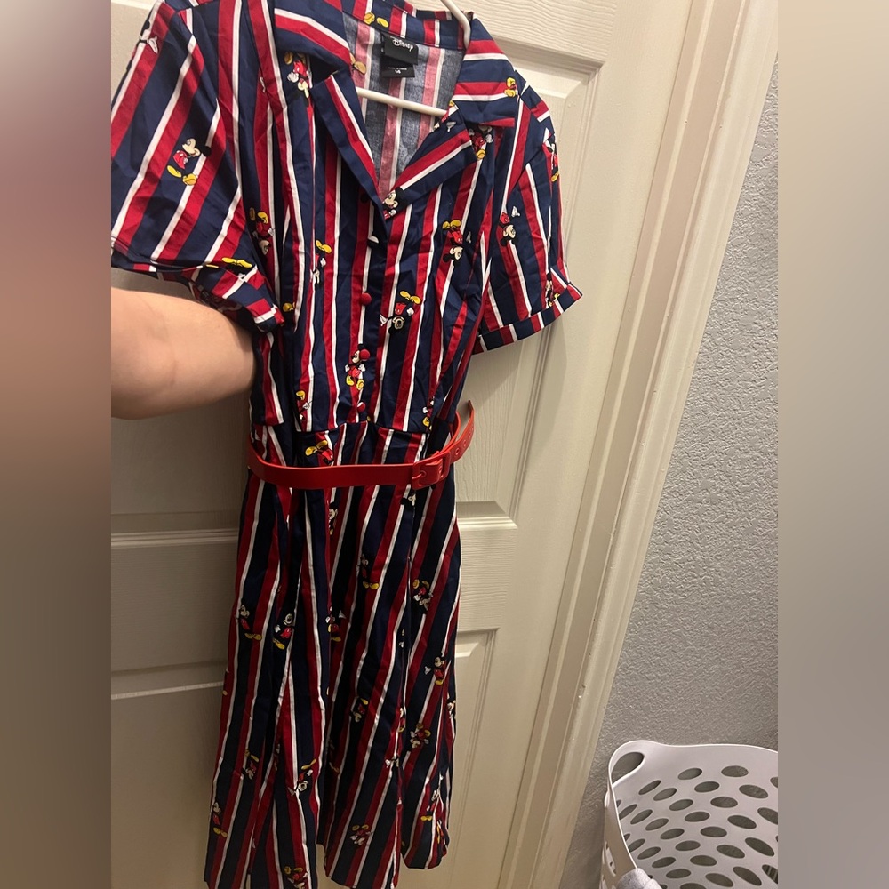 Torrid Disney Mickey Mouse Retro Swing Dress - Poplin Striped Red & Blue size 14 - Picture 6 of 10